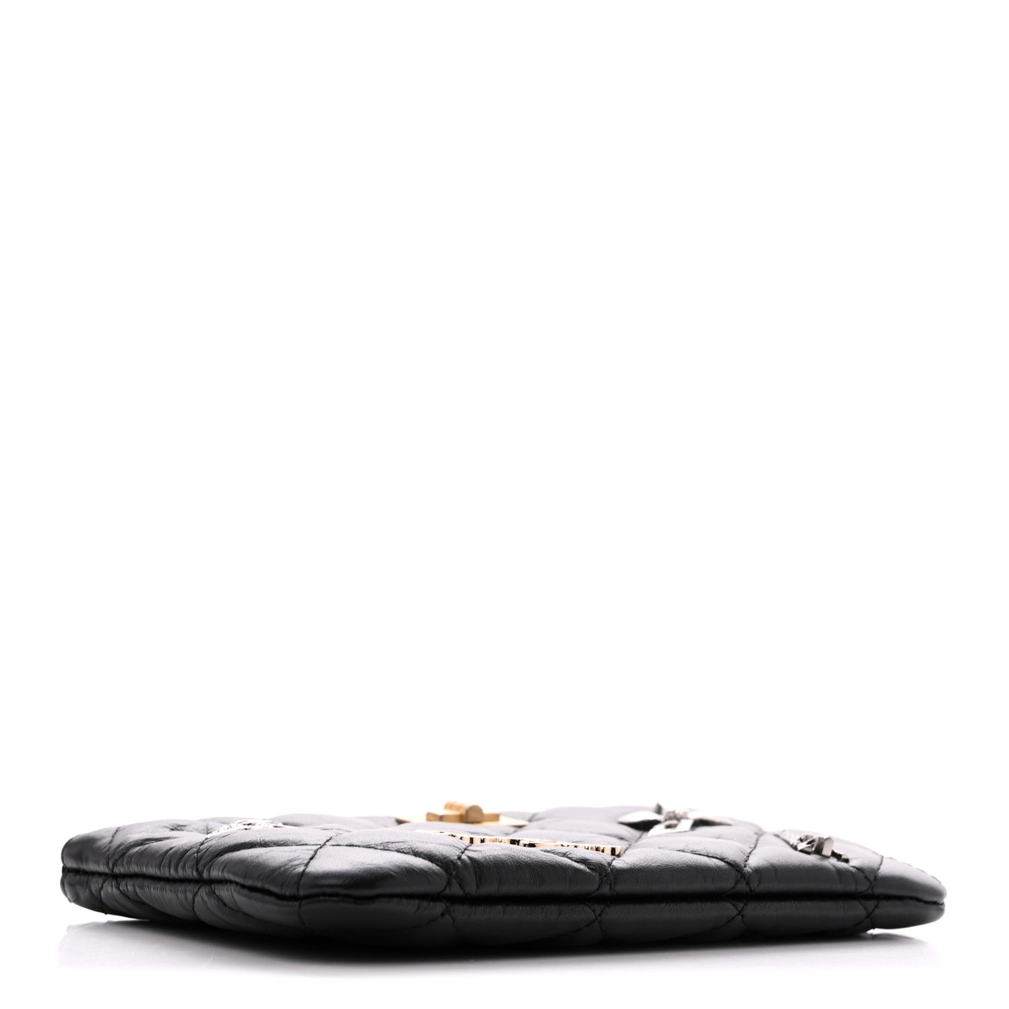 Aged Calfskin Quilted Small Lucky Charms Cosmetic Case Black