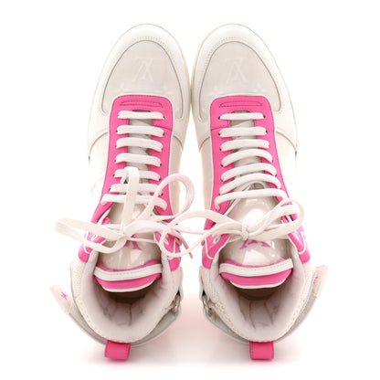 Louis Vuitton Calfskin Nylon Mesh Monogram Womens Boombox High Top Sneakers 39 White Pink 2 of 11