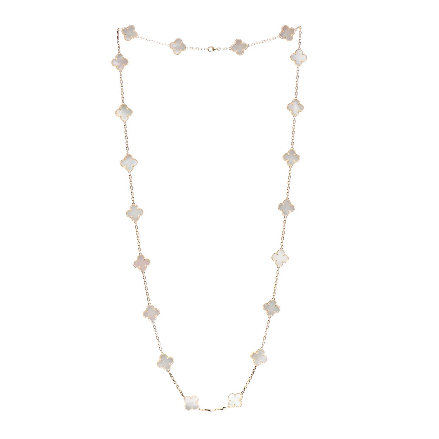 18K Yellow Gold Mother of Pearl 20 Motifs Vintage Alhambra Necklace