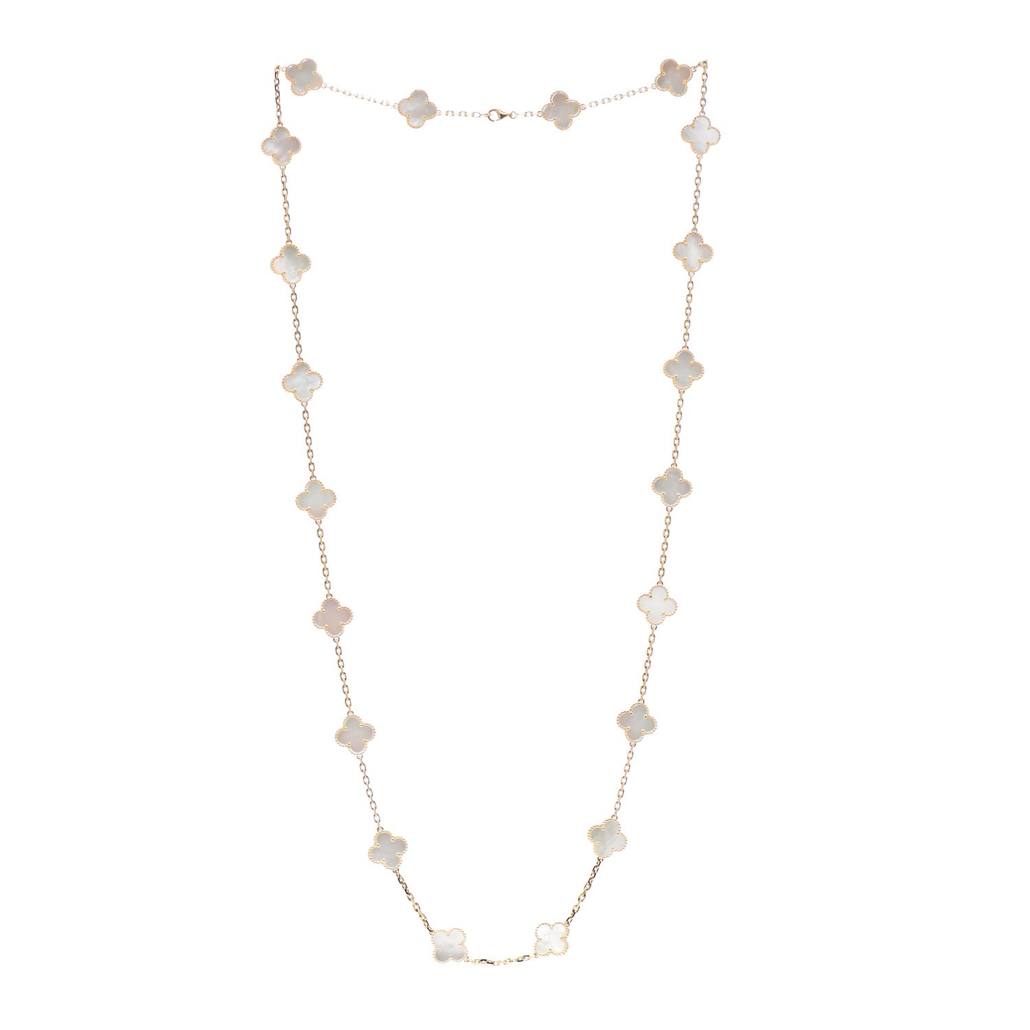 Van Cleef & Arpels 18K Yellow Gold Mother of Pearl 20 Motifs Vintage Alhambra Necklace 3 of 6