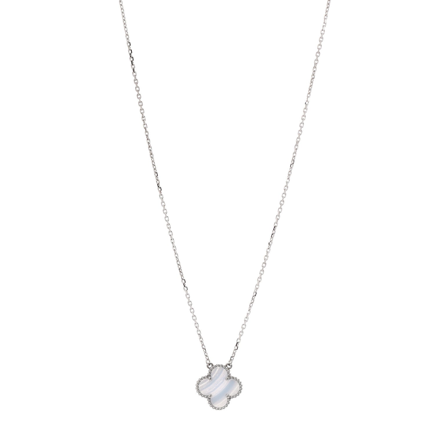 Van Cleef & Arpels 18K White Gold Chalcedony Vintage Alhambra Pendant Necklace 1 of 7