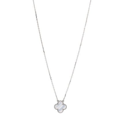 Van Cleef & Arpels 18K White Gold Chalcedony Vintage Alhambra Pendant Necklace 1 of 7