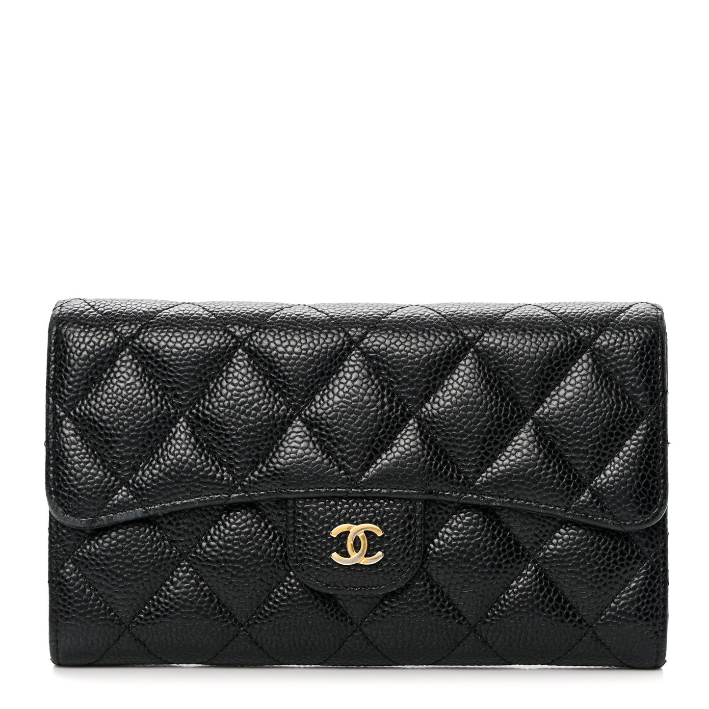 Caviar Quilted Large Flap Wallet Black
