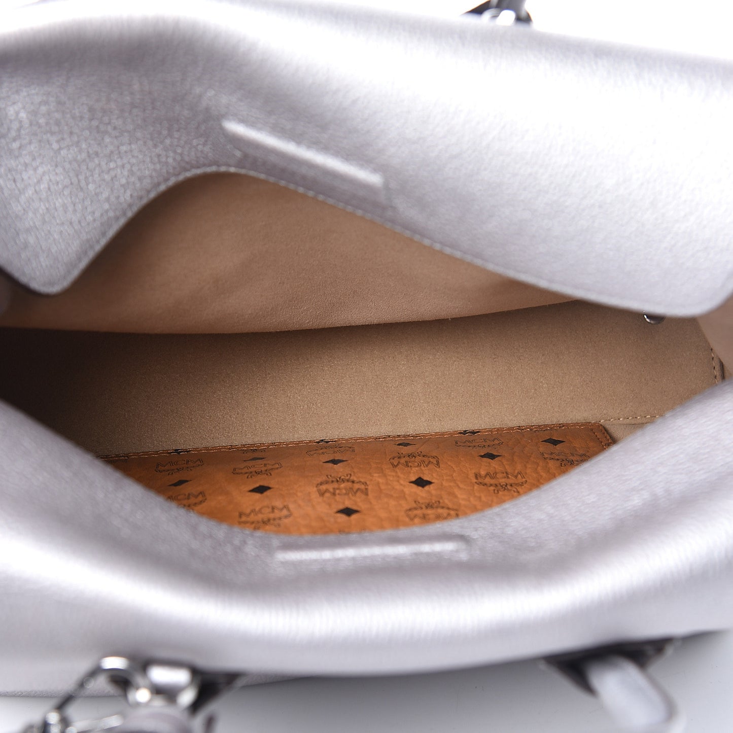 Metallic Grained Calfskin Medium Milla Tote Spike Silver