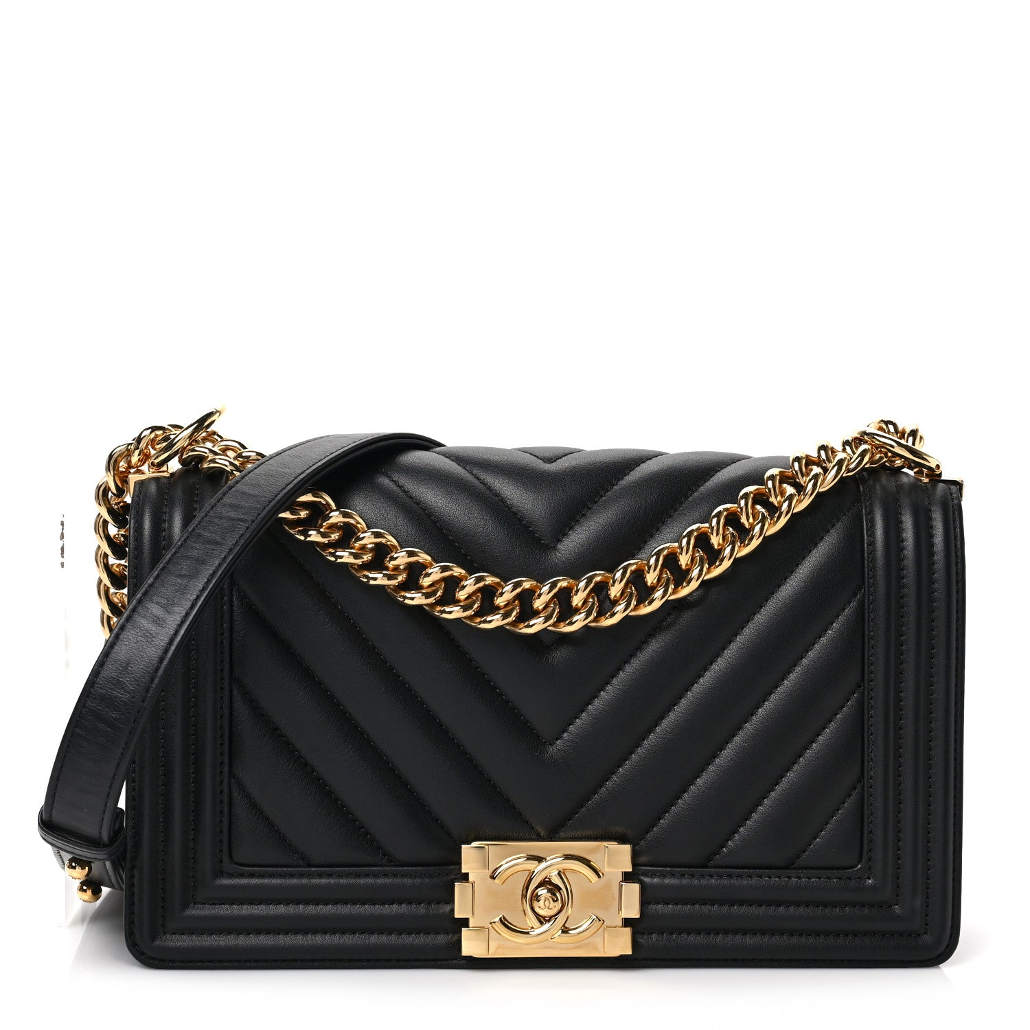 Chanel Calfskin Chevron Quilted Medium Boy Flap Black 1 of 8