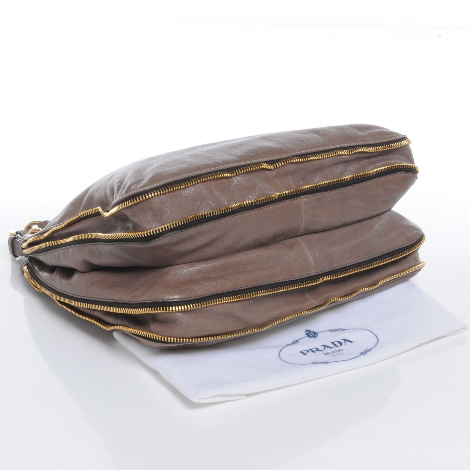 Prada Glace Calf Zippers Shoulder Bag Argilla 4 of 9