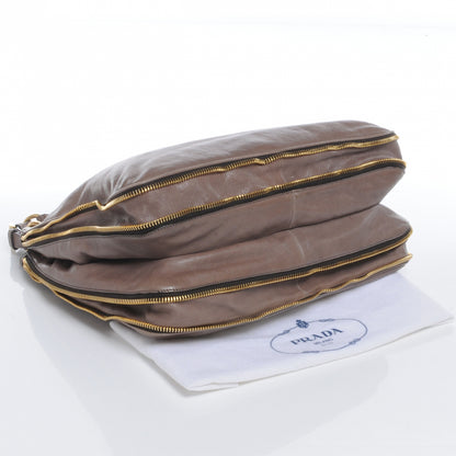 Prada Glace Calf Zippers Shoulder Bag Argilla 4 of 9