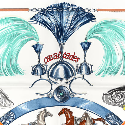 Hermes Silk Cavalcades Scarf 90 White Bleu Jean Vert 5 of 6