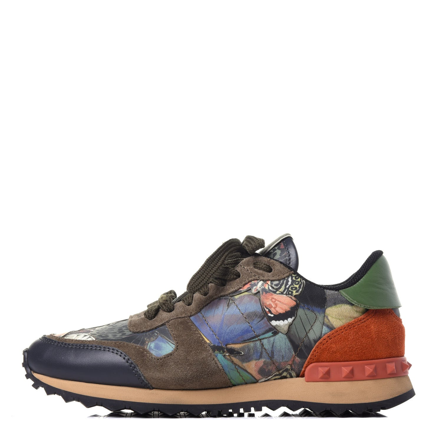 Valentino Garavani Nappa Fabric Suede Camubutterfly Womens Rockrunner Sneakers 37 Multicolor 1 of 10