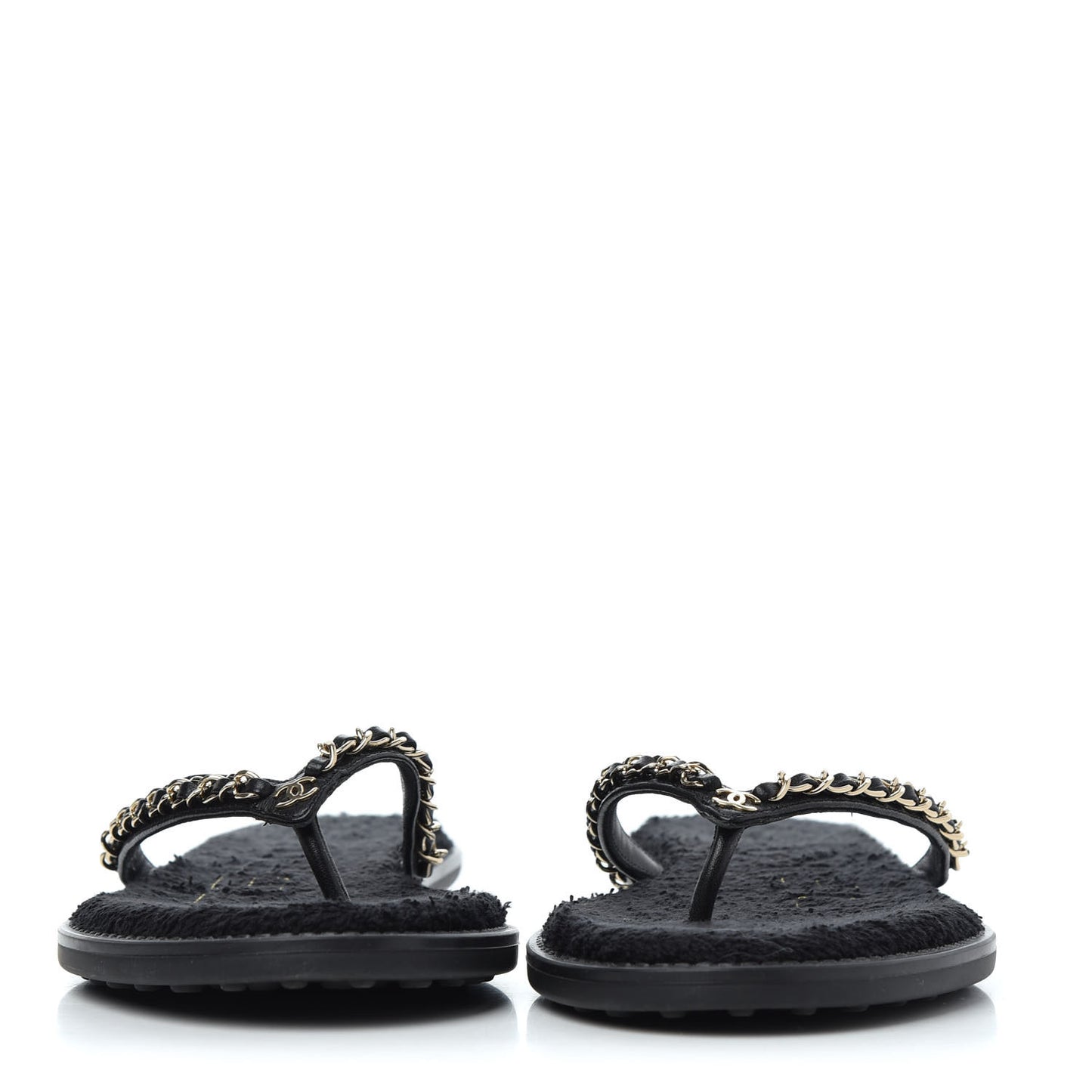 Lambskin CC Chain Thong Sandals 39 Black