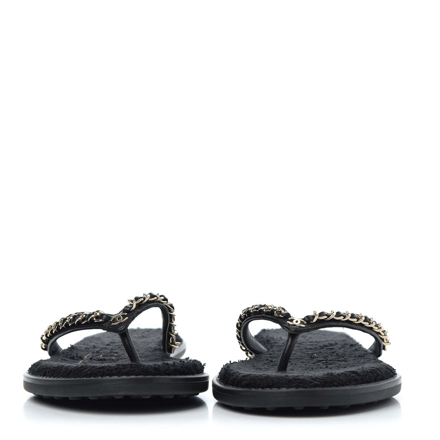 Chanel Lambskin CC Chain Thong Sandals 39 Black 2 of 14