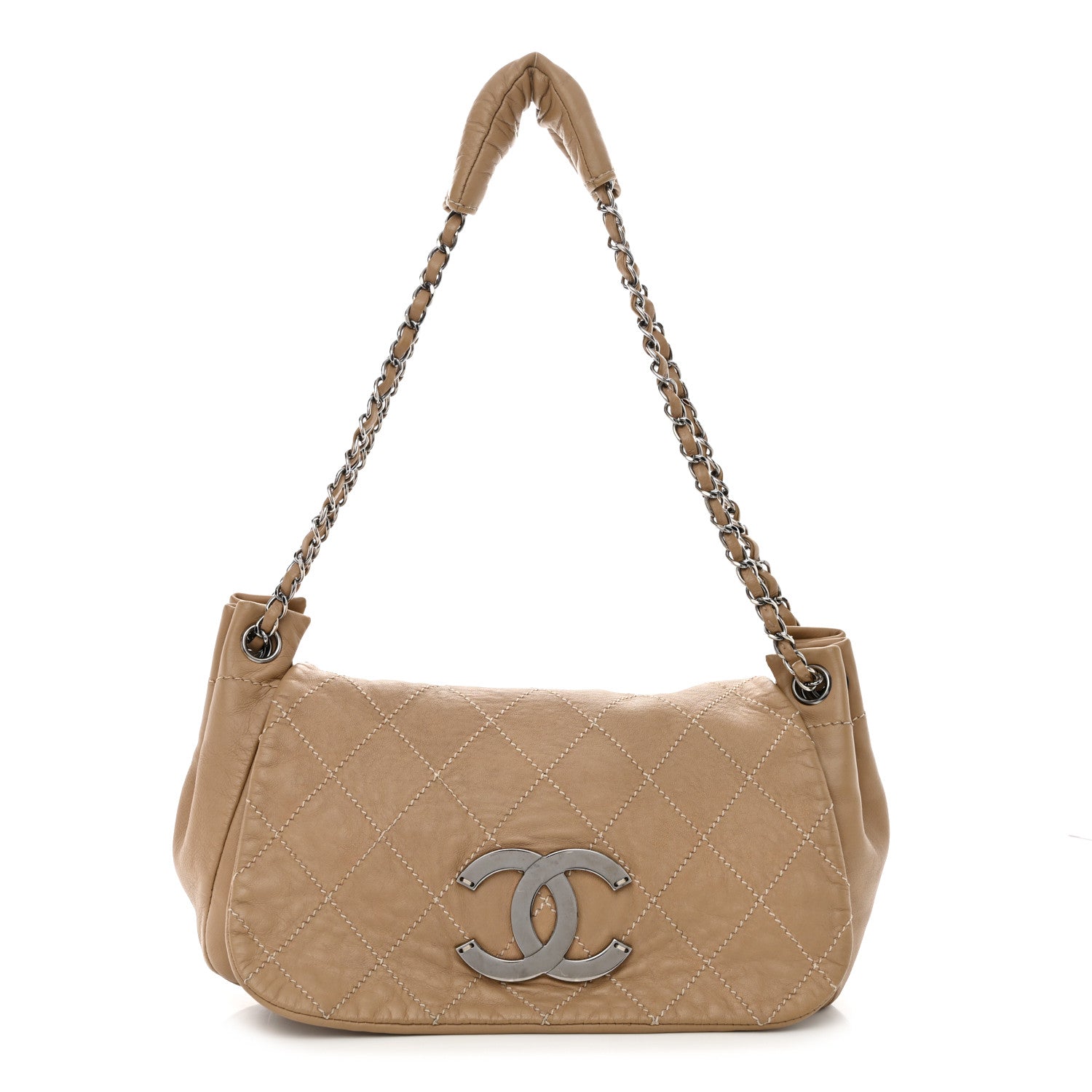 Chanel Lambskin Contrast Stitch Surpique Accordion Flap Beige 1 of 13