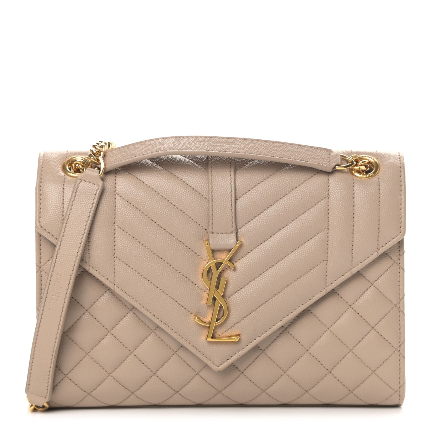 Grain De Poudre Textured Mixed Matelasse Medium Triquilt Monogram Satchel Dark Beige