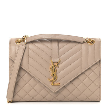 Saint Laurent Grain De Poudre Textured Mixed Matelasse Medium Triquilt Monogram Satchel Dark Beige 1 of 11