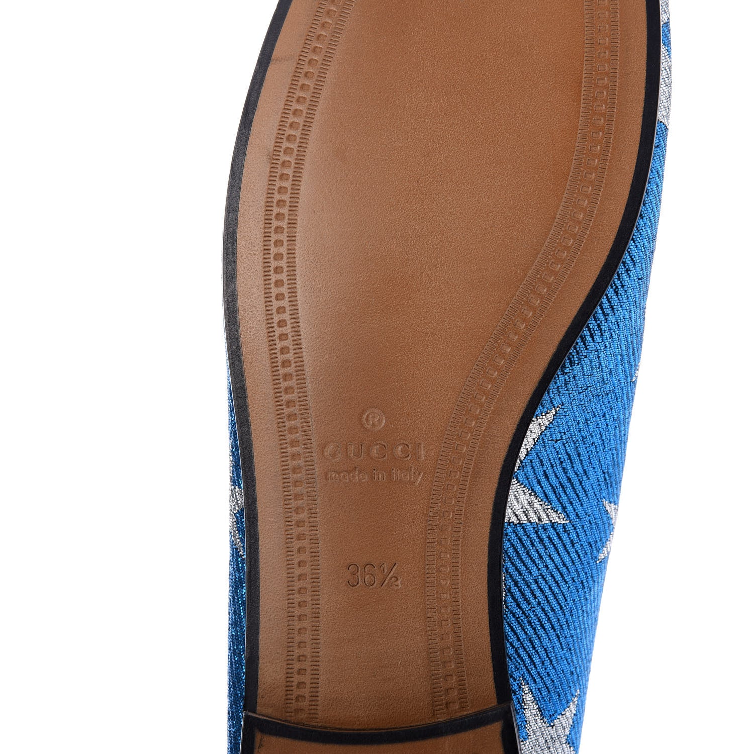 Gucci Lurex Calfskin Starry Sky Womens Jordaan Loafers 36.5 Bluette Silver 8 of 10