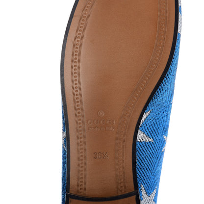 Gucci Lurex Calfskin Starry Sky Womens Jordaan Loafers 36.5 Bluette Silver 8 of 10
