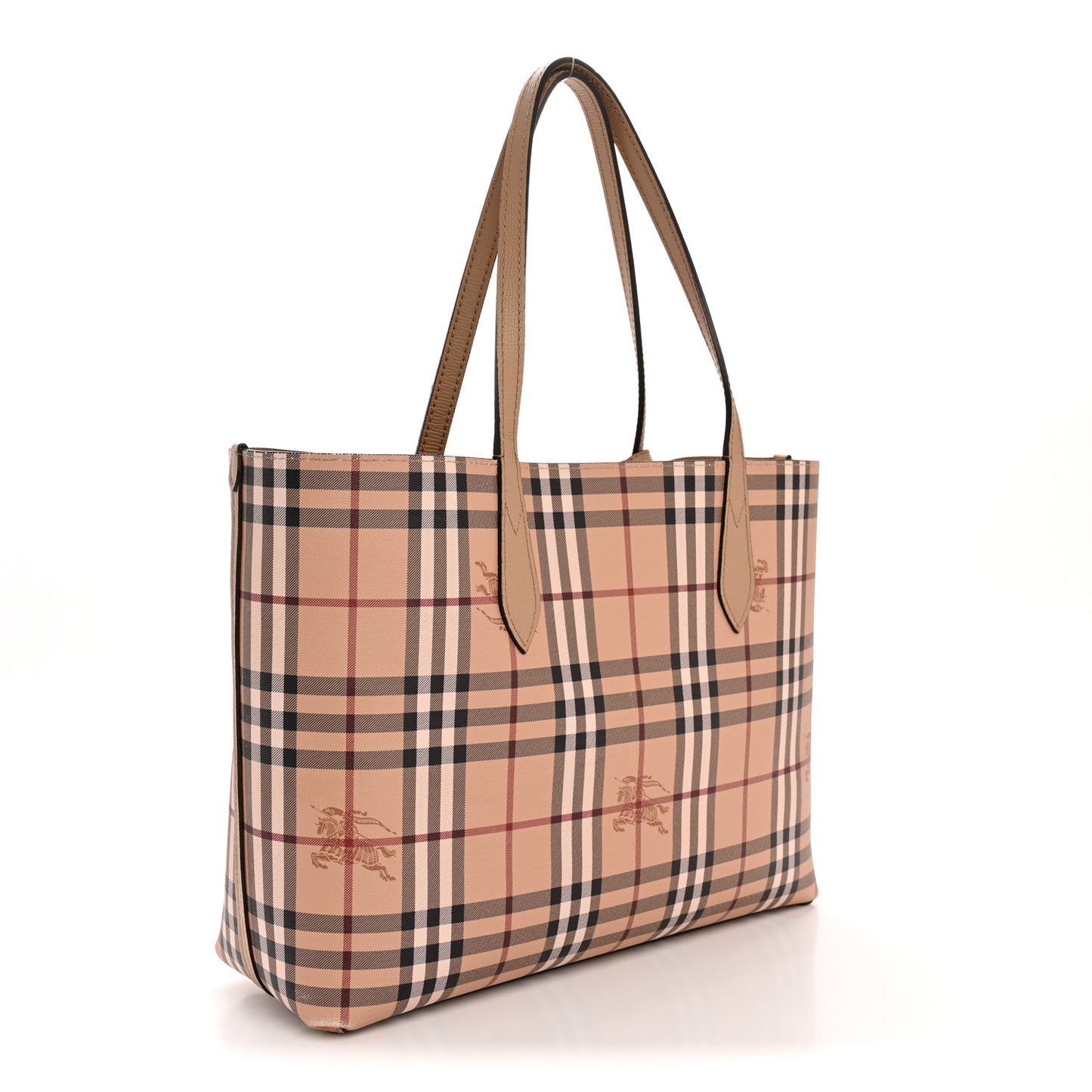 Grainy Calfskin Haymarket Check Medium Reversible Tote Camel