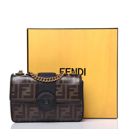 Fendi Glazed Fabric Vitello Century FF 1974 Stamp Patch Mini Double F Crossbody Bag Mogano Panna Black 12 of 12