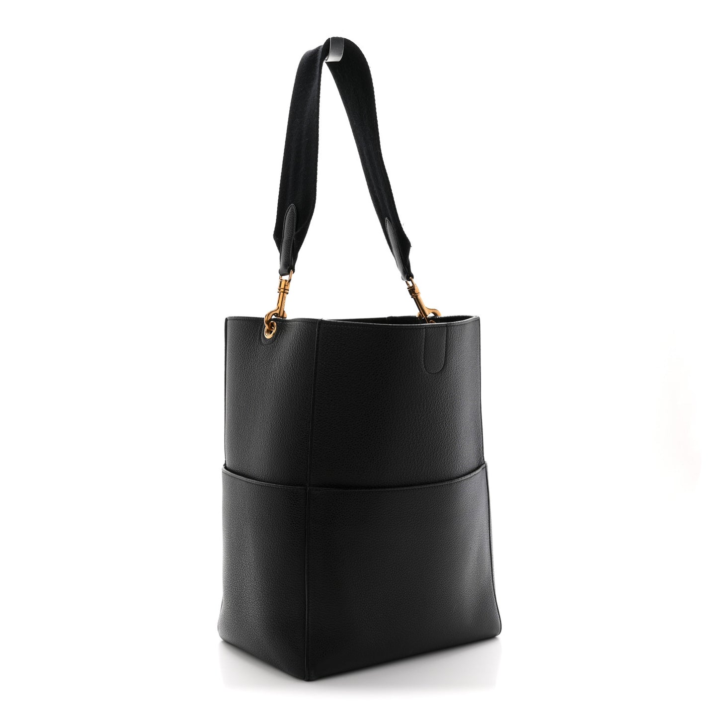 Soft Grained Calfskin Sangle Bucket Bag Black
