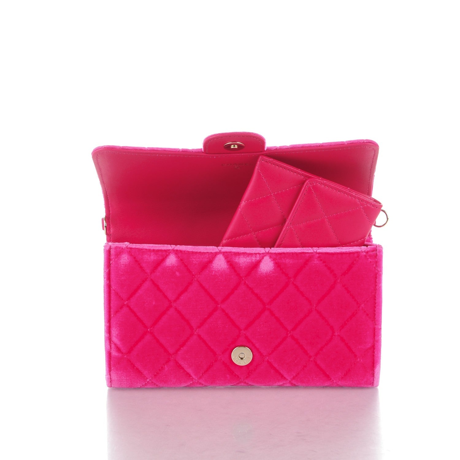 Chanel Velvet Quilted Clutch Wallet Pink 5 of 9
