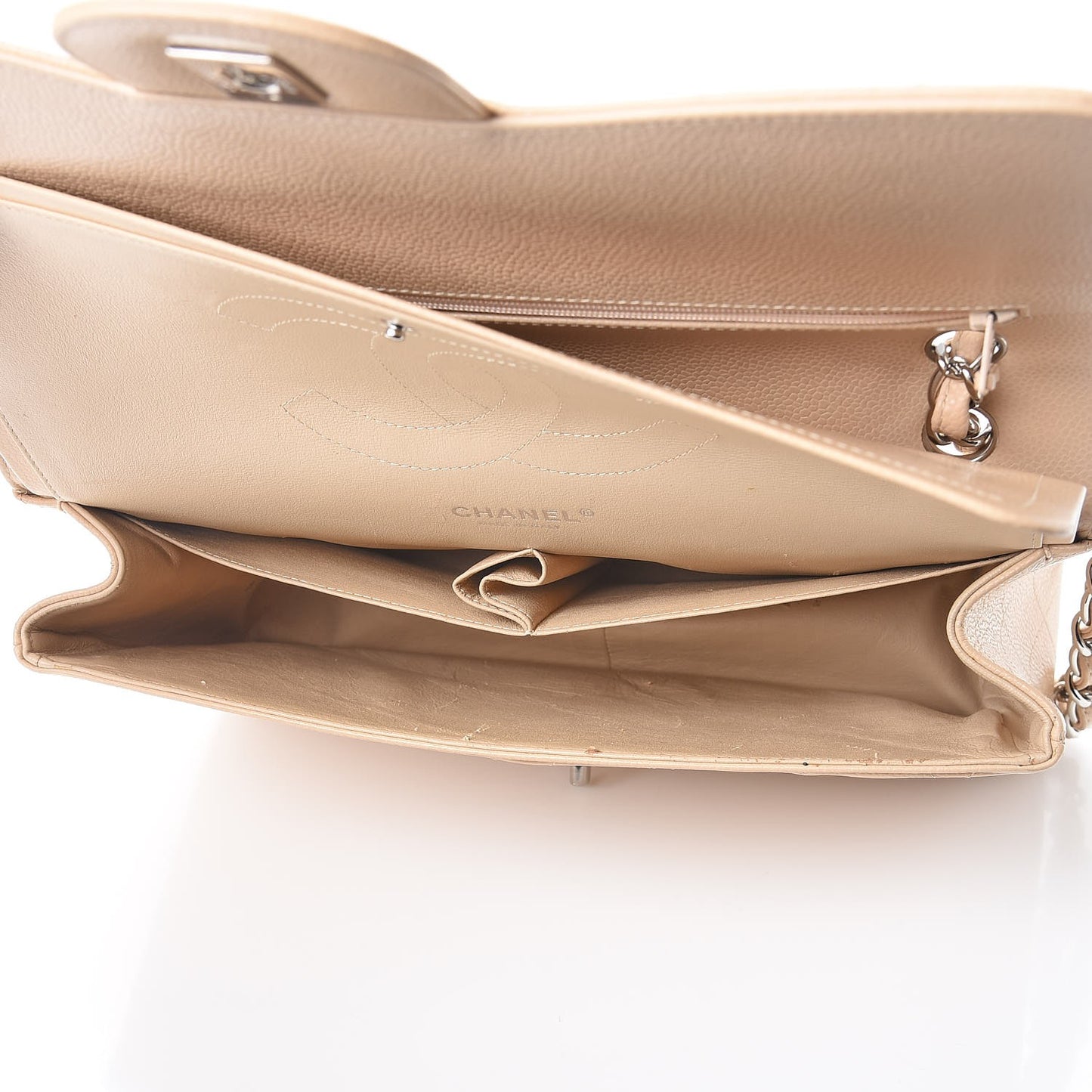 Caviar Quilted Jumbo Double Flap Beige Clair