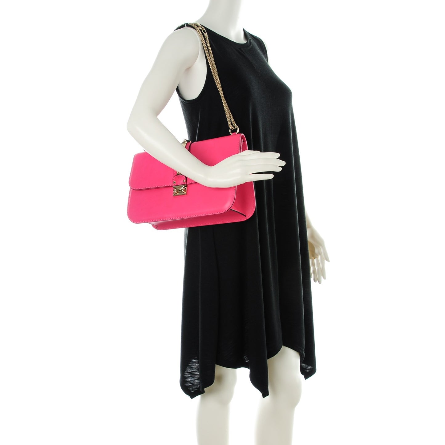 Vitello Large Glam Lock Rockstud Flap Pop Fuxia