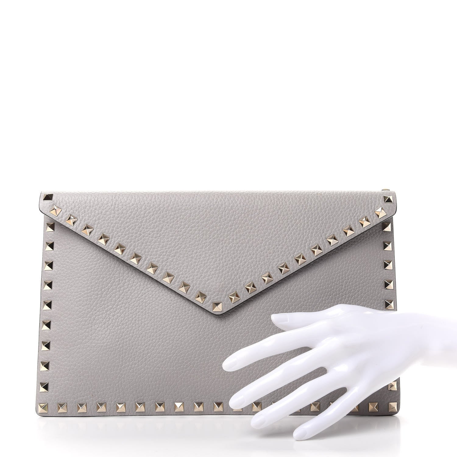 Valentino Garavani Pebbled Calfskin Large Rockstud Envelope Clutch Pastel Grey 2 of 6