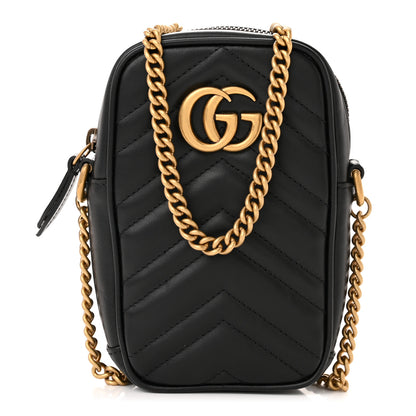 Gucci Calfskin Matelasse Mini GG Marmont Crossbody Bag Black 1 of 11