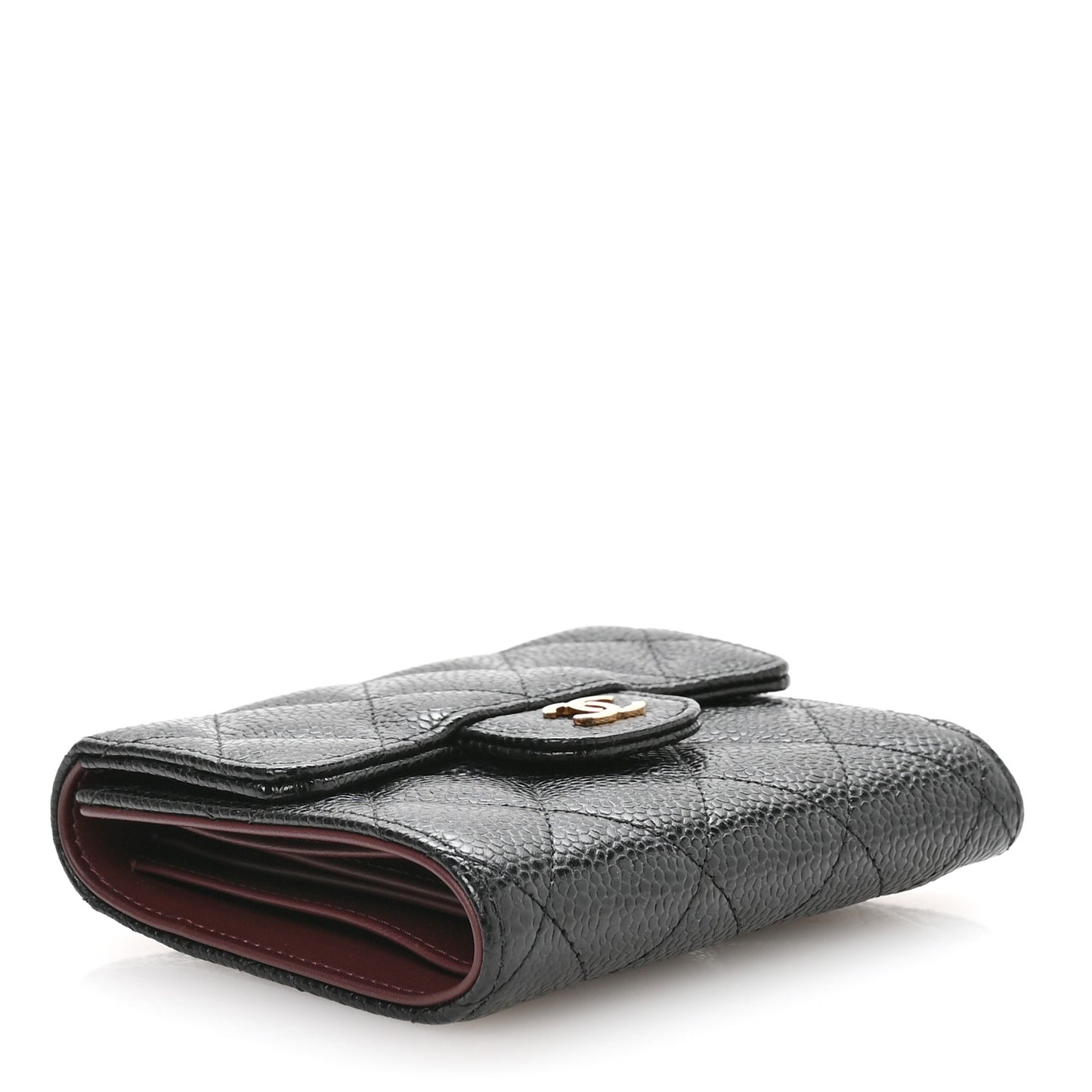 Caviar Quilted Compact Flap Wallet Black