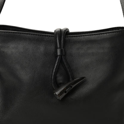 Burberry Grainy Calfskin Haymarket Check Horn Toggle Shoulder Bag Black 6 of 8
