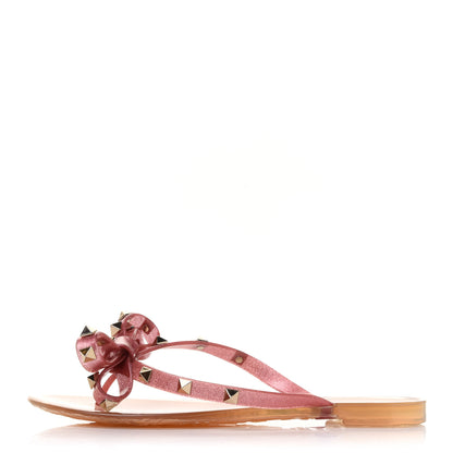 Valentino Garavani PVC Jelly Glitter Rockstud Bow Thong Sandals 35 Pink 1 of 7