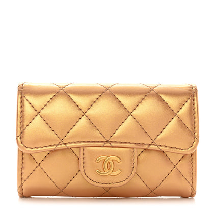 Chanel Metallic Lambskin Quilted Flap Card Holder Wallet Golden 1 of 9
