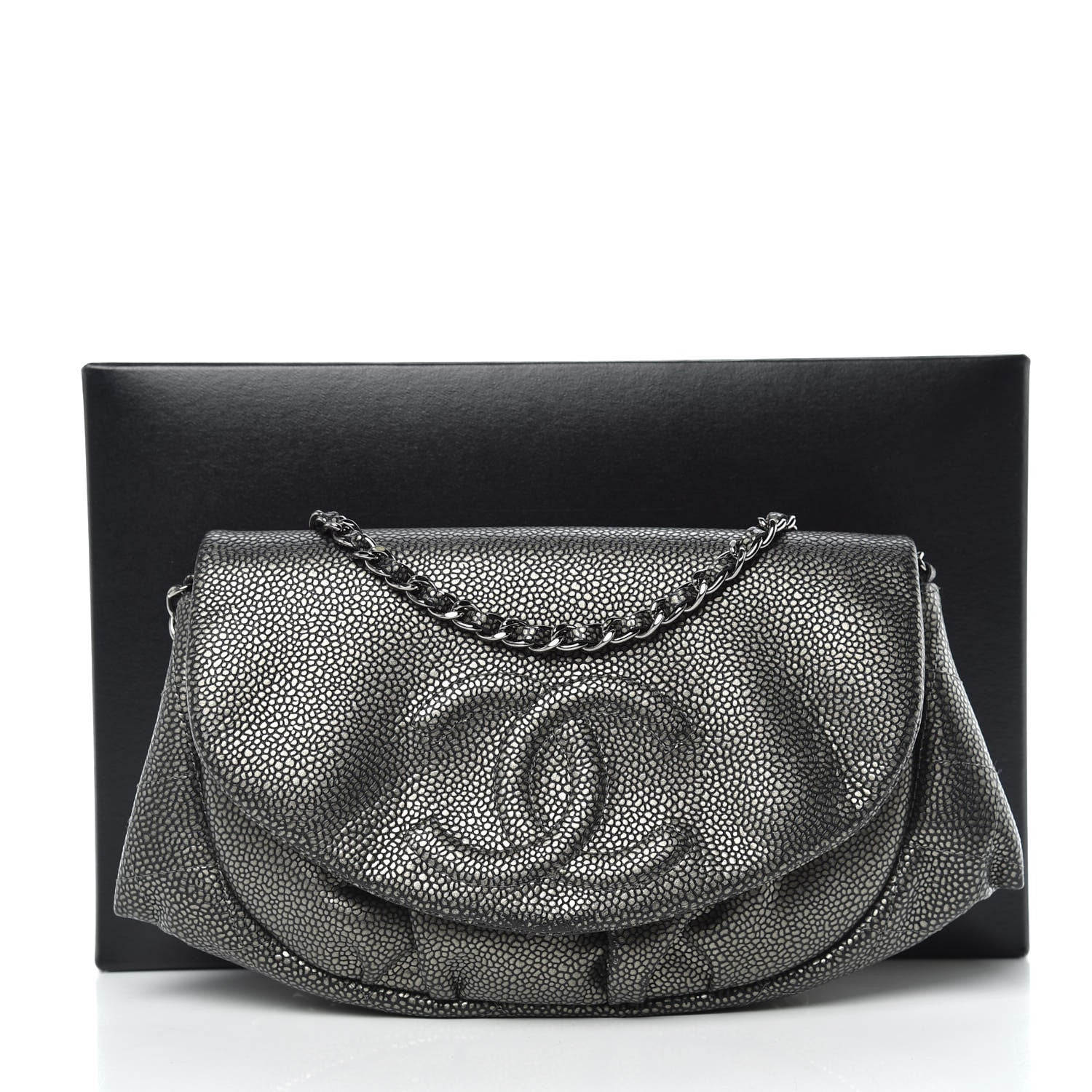 Chanel Metallic Caviar Half Moon Wallet On Chain WOC Dark Silver 11 of 11