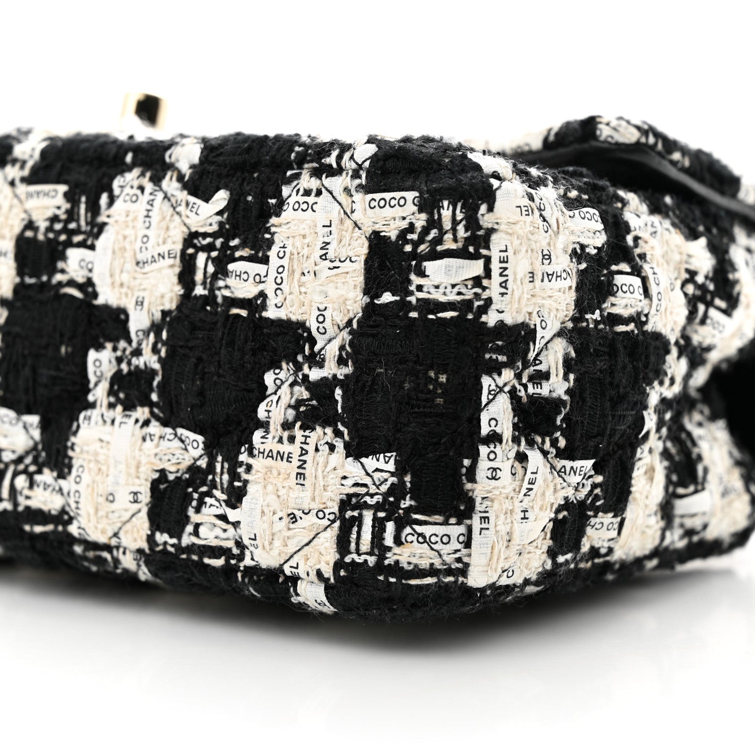 Chanel Tweed Quilted Mini Rectangular Flap Black Ecru White 9 of 10