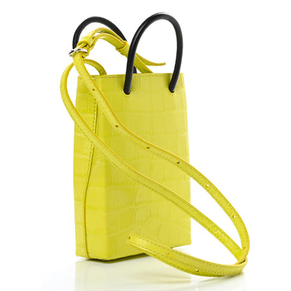 Balenciaga Calfskin Crocodile Embossed Logo Shopping Phone Holder Bag Lime 3 of 10