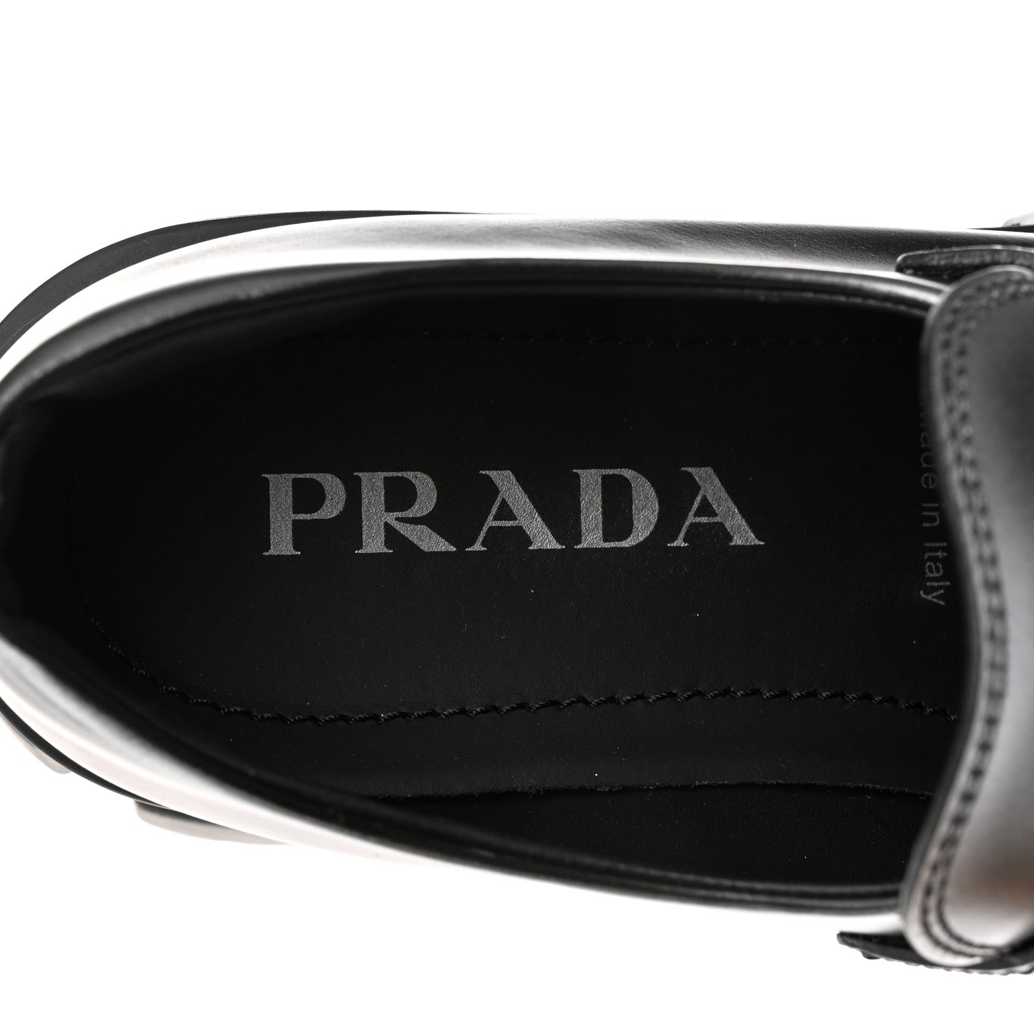 Prada Spazzolato Rois Sfumato Metal Triangle Logo Monolith 60mm Loafers 38 Black Argento 7 of 10