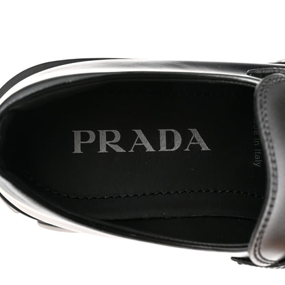 Prada Spazzolato Rois Sfumato Metal Triangle Logo Monolith 60mm Loafers 38 Black Argento 7 of 10