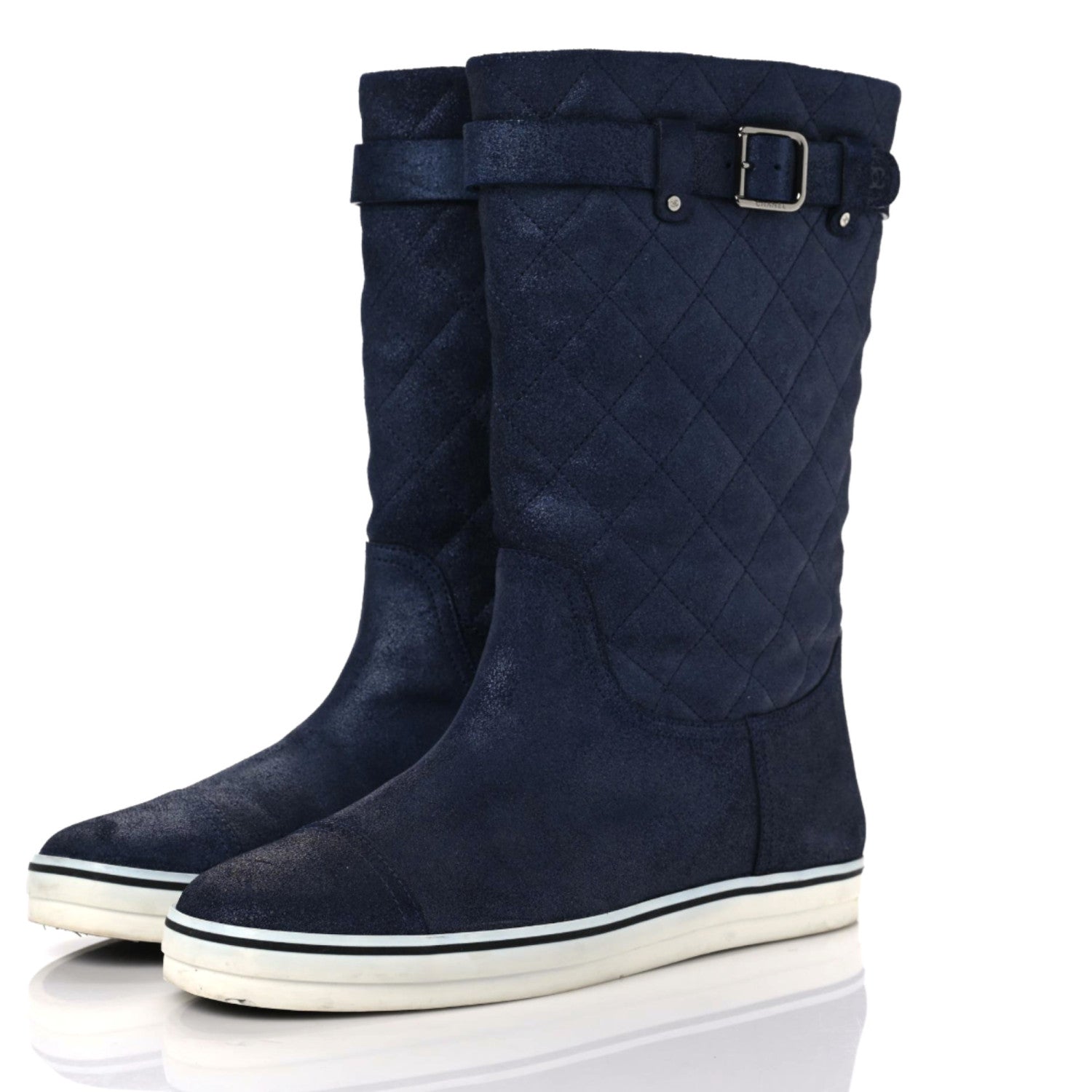 Chanel Nubuck Quilted Boots 41.5 Blue 3 of 10