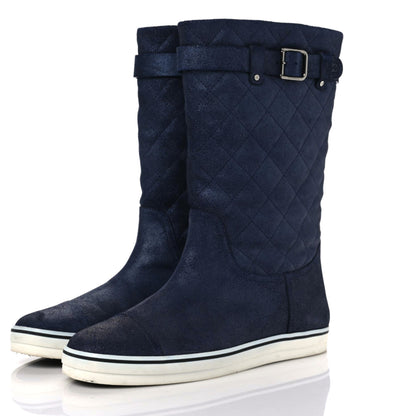 Chanel Nubuck Quilted Boots 41.5 Blue 3 of 10