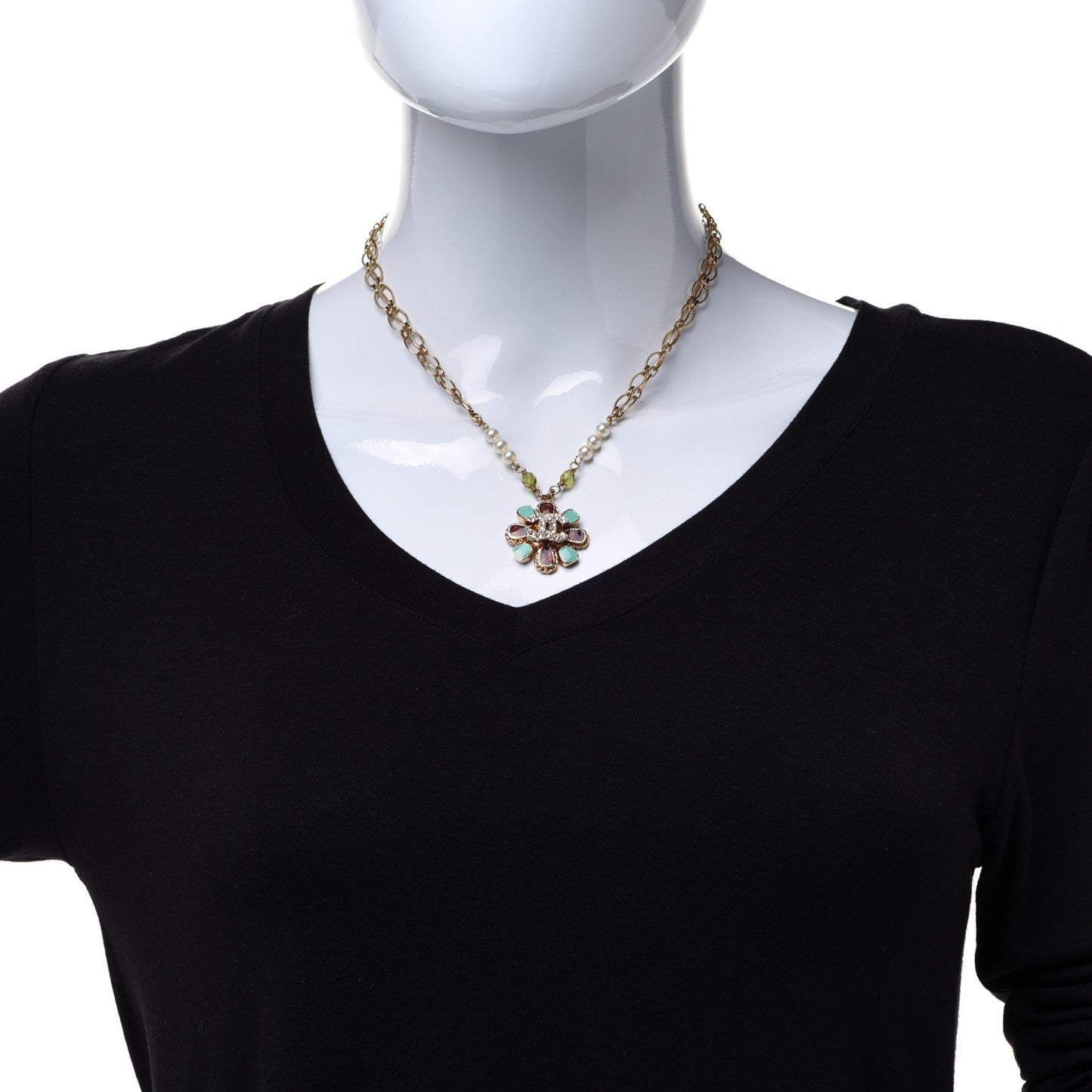 Crystal Pearl Gripoix Necklace Gold