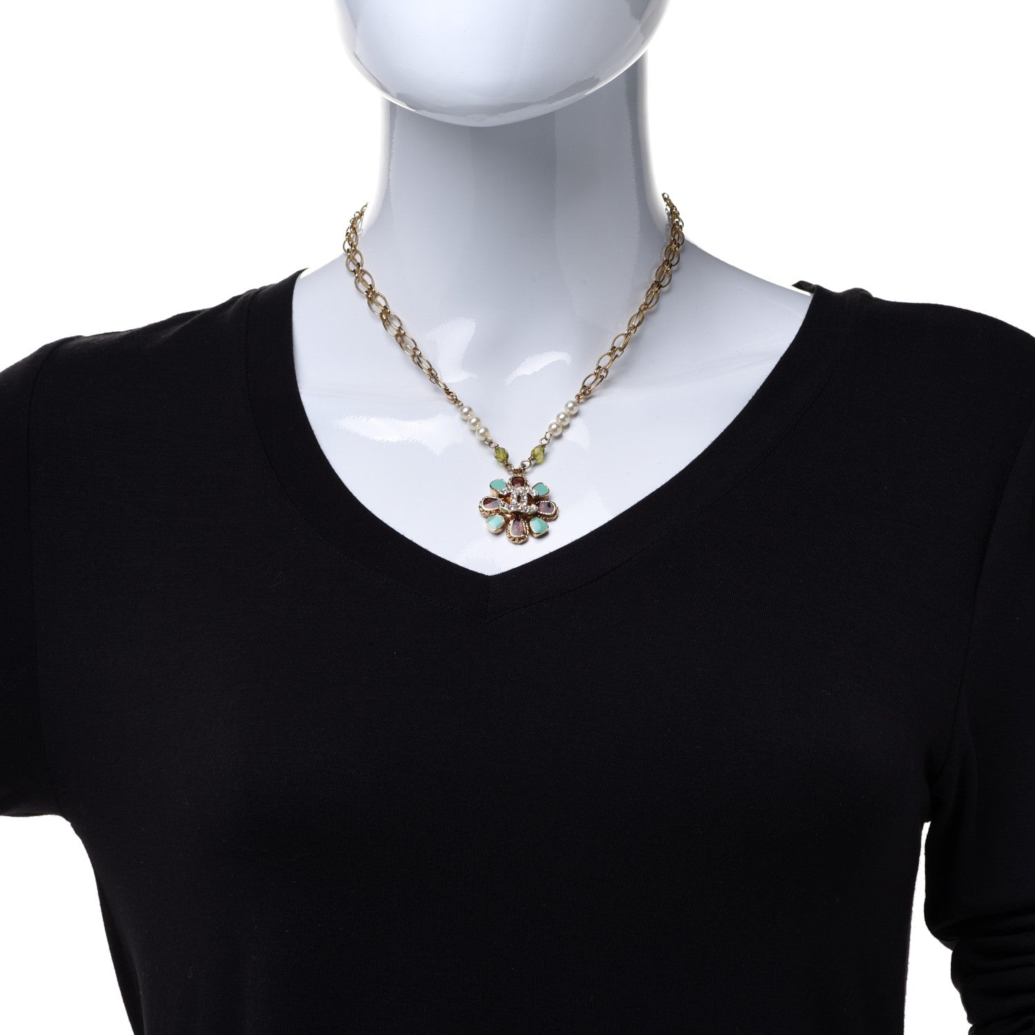 Chanel Crystal Pearl Gripoix Necklace Gold 2 of 6