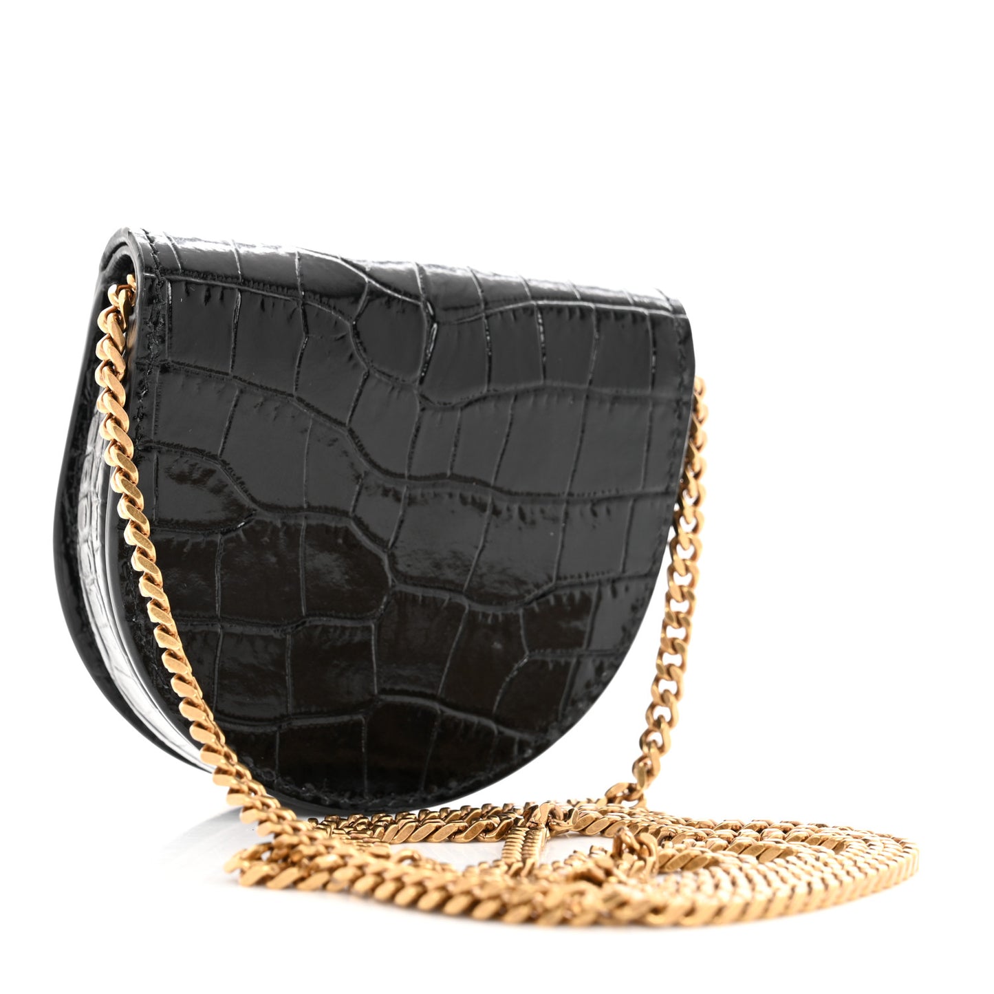 Patent Crocodile Embossed Monogram Baby Kaia Crossbody Bag Black