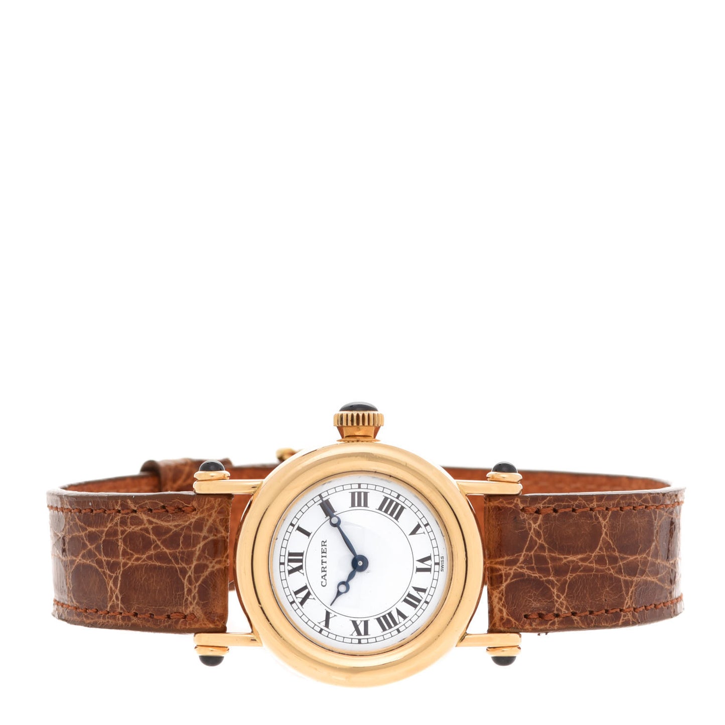 18K Yellow Gold Alligator 28mm Diabolo Quartz Watch Brown