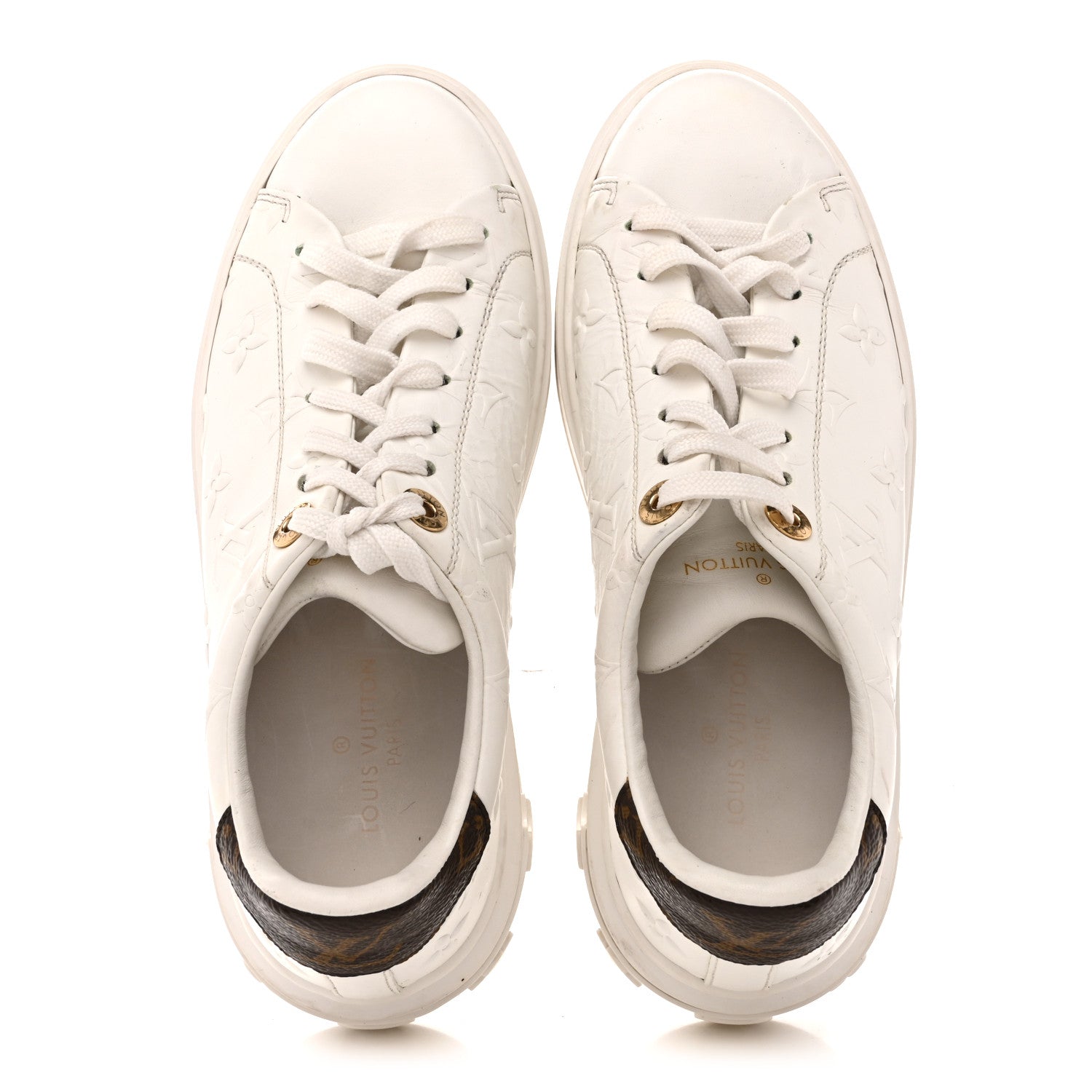Louis Vuitton Lambskin Embossed Monogram Time Out Sneakers 35  White 2 of 13