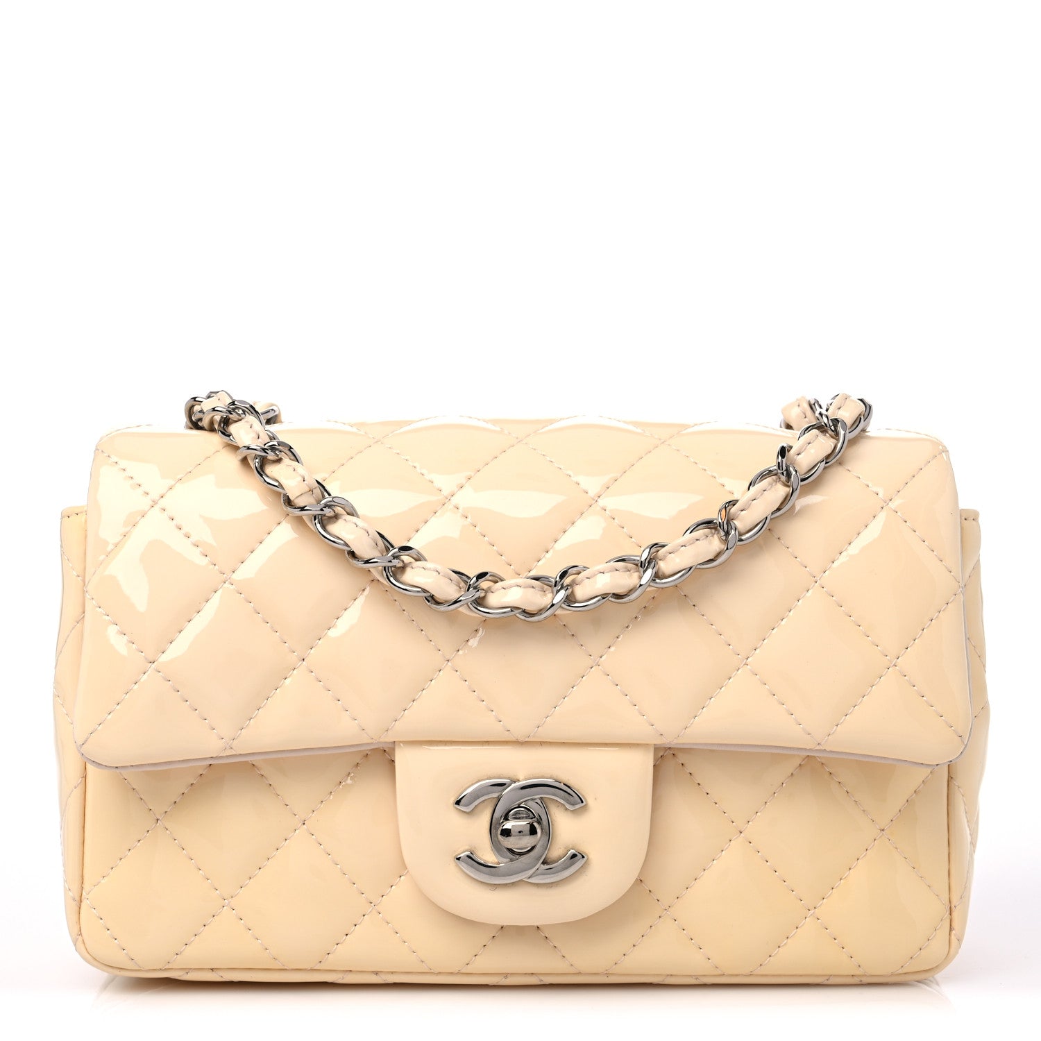 Chanel Patent Calfskin Quilted Mini Rectangular Flap Beige 1 of 9