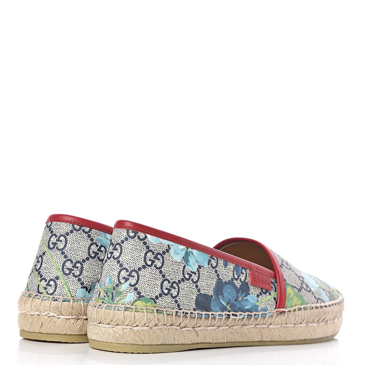 GG Supreme Monogram Blooms Espadrilles 37 Beige Blue Navy Hibiscus Red