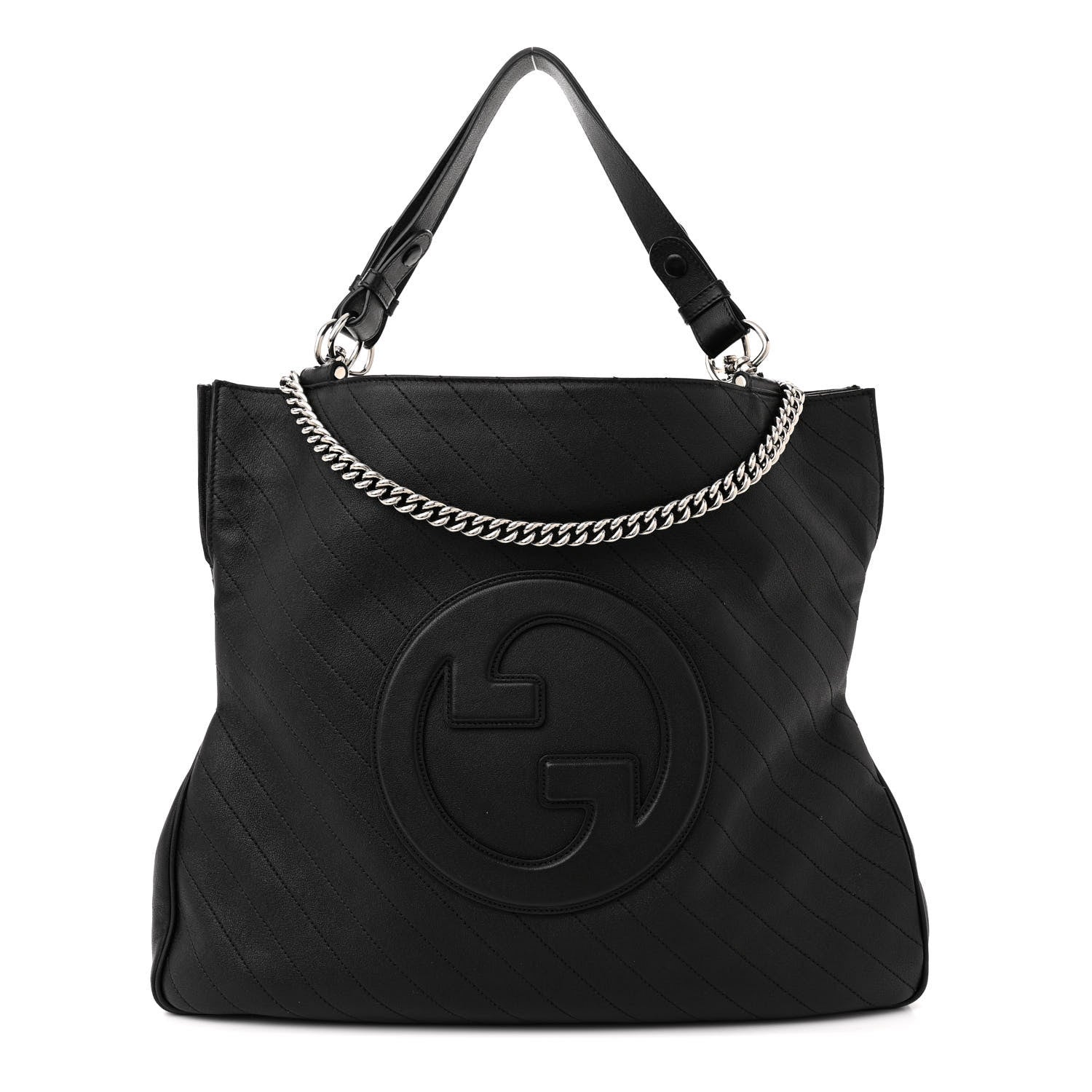 Gucci Sakai Be Green Calfskin Diagonal Stitched Medium Blondie Tote Black 1 of 11