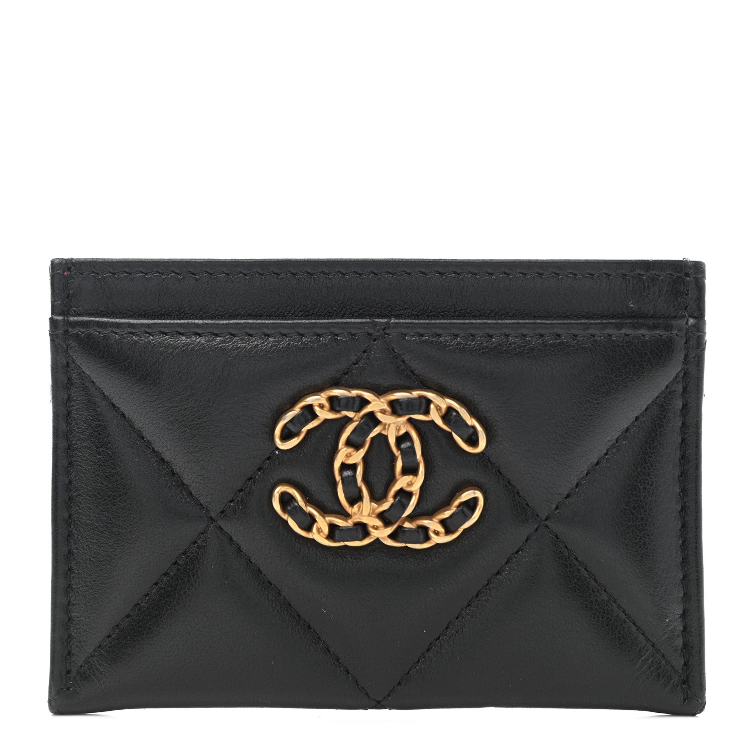 Chanel Shiny Goatskin Quilted Chanel 19 Card Holder Black 1 of 8