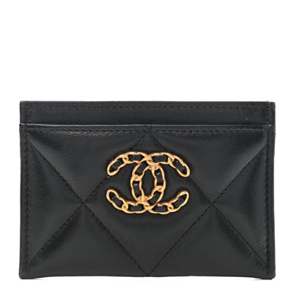 Chanel Shiny Goatskin Quilted Chanel 19 Card Holder Black 1 of 8