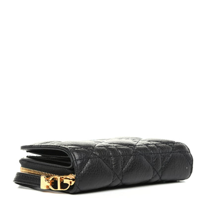 Christian Dior Grained Calfskin Supple Cannage Caro Scarlet Zipped Wallet Black 4 of 8